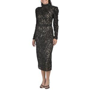MAC DUGGAL Long Sleeve Sequin And Bead Embellished Cocktail Dress